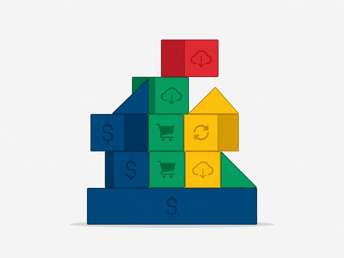 Vector illustration of stacking building blocks representing different revenue streams